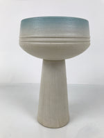 Japanese Ceramic Suiban Flower Vase Pottery Ikebana Arrangement White Blue Y528