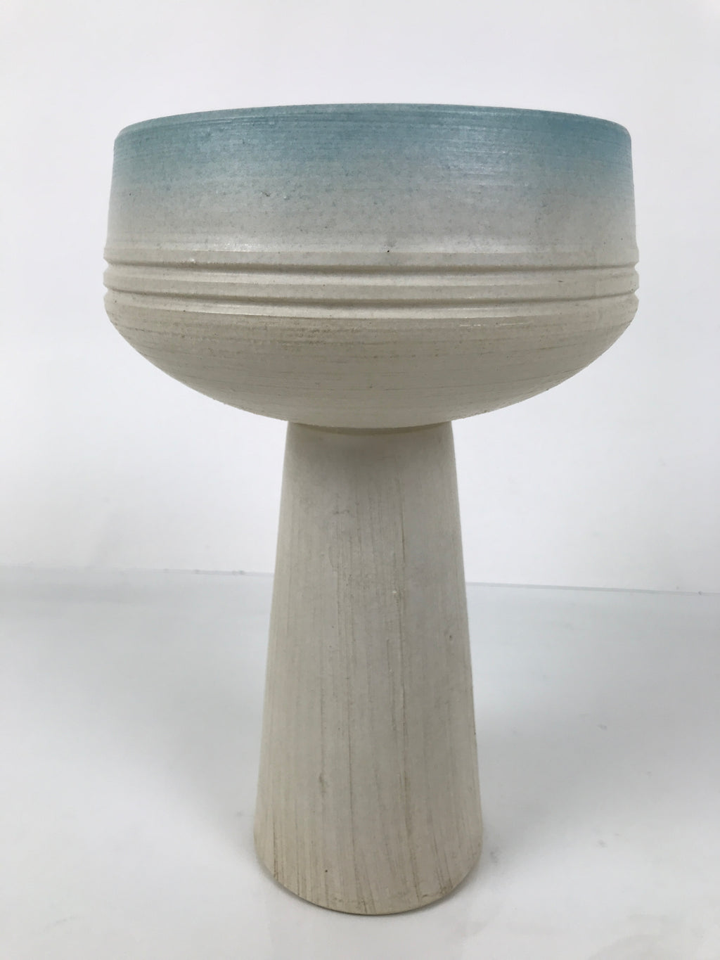 Japanese Ceramic Suiban Flower Vase Pottery Ikebana Arrangement White Blue Y528