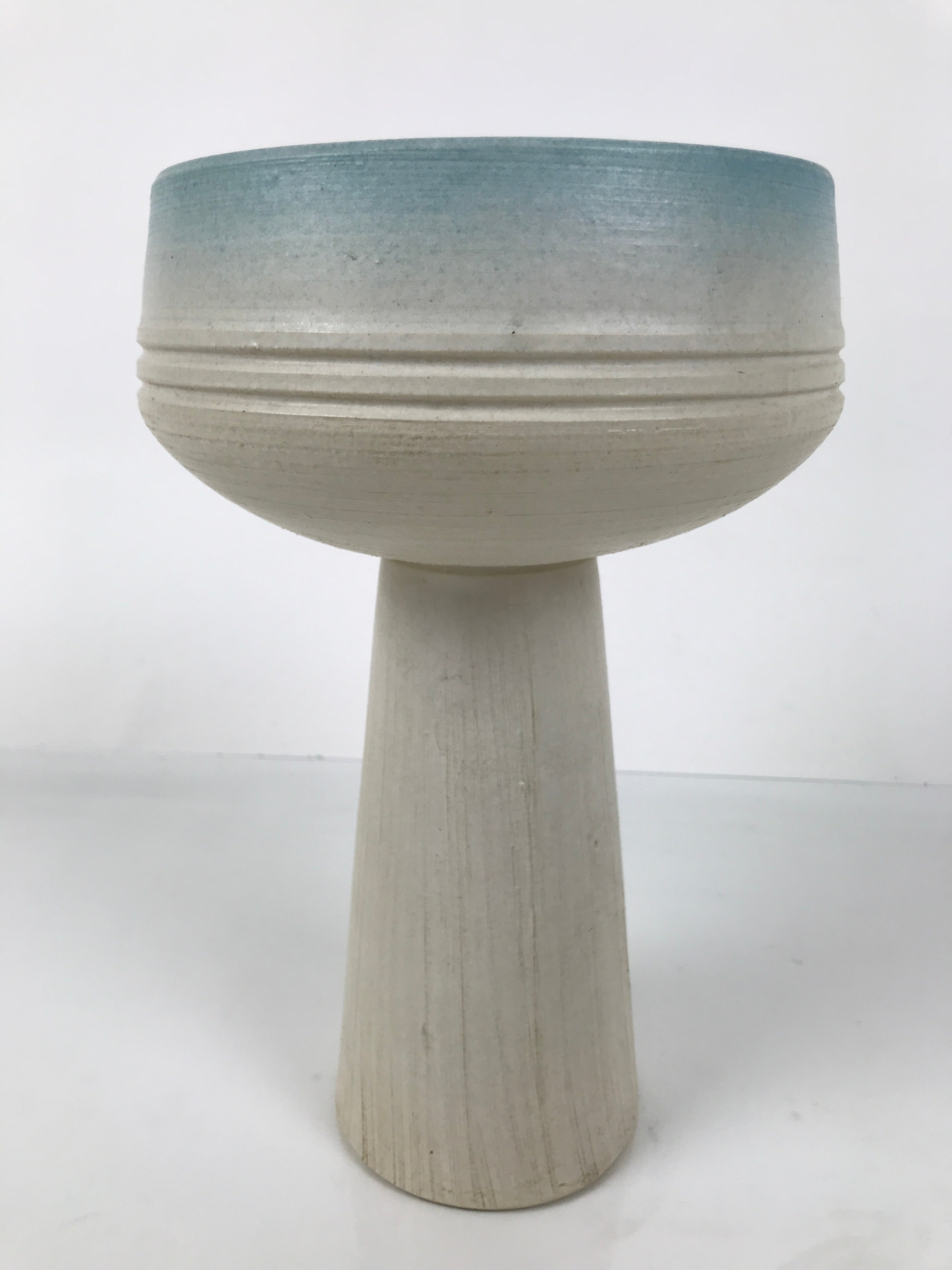 Japanese Ceramic Suiban Flower Vase Pottery Ikebana Arrangement White Blue Y528