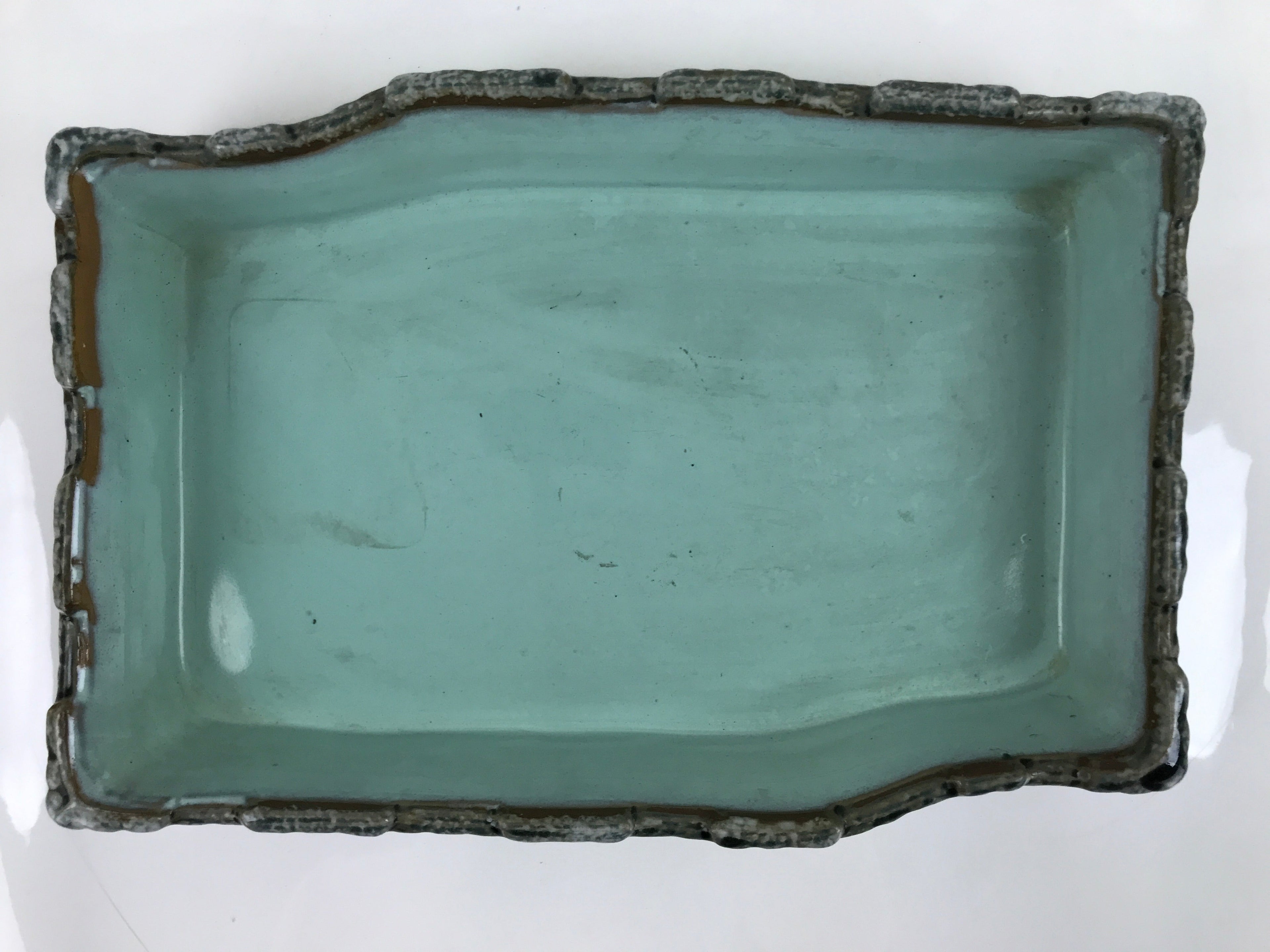 Japanese Ceramic Suiban Flower Vase Vtg Ikebana Arrangement Blue Pond PY870