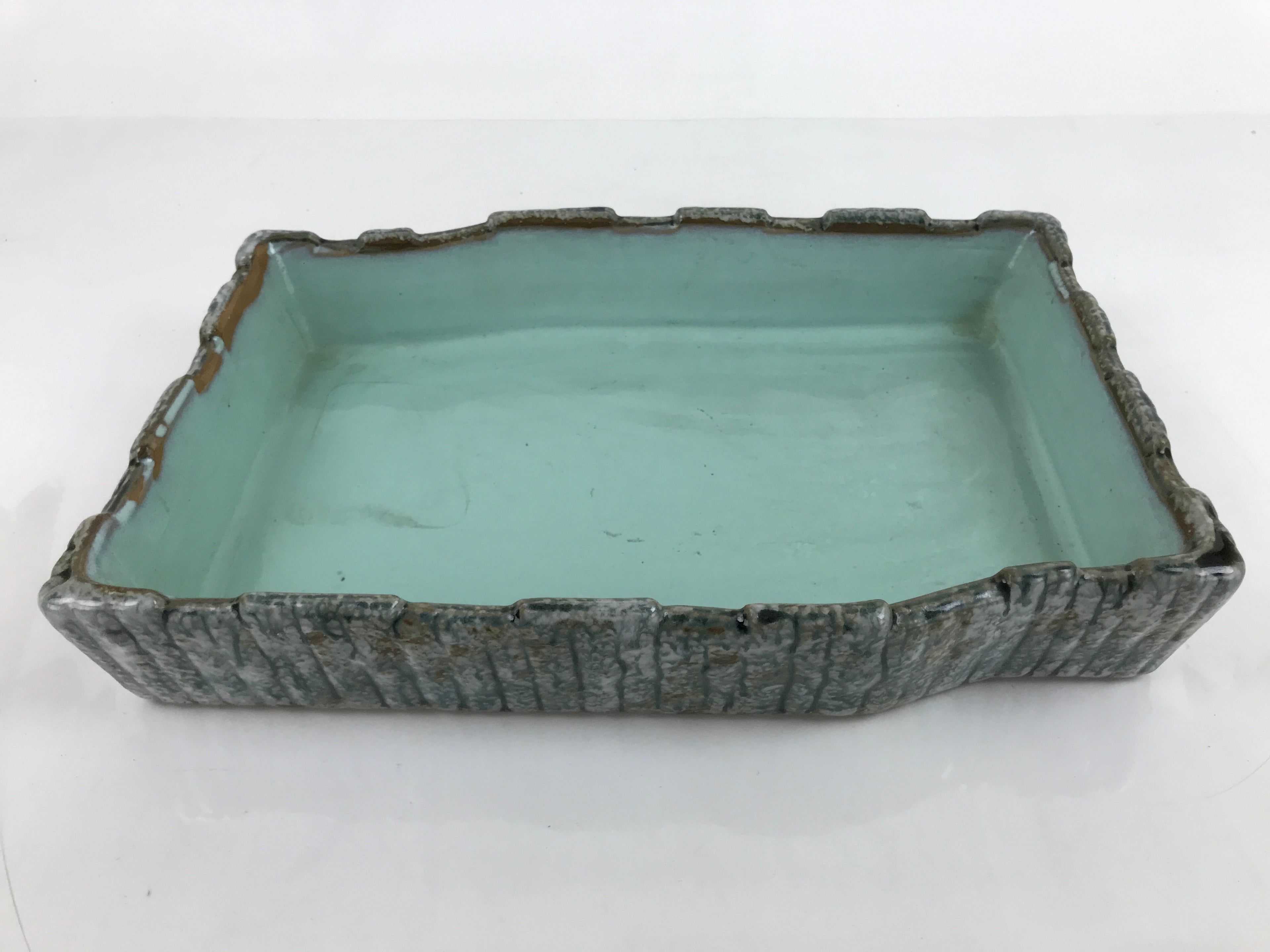 Japanese Ceramic Suiban Flower Vase Vtg Ikebana Arrangement Blue Pond PY870