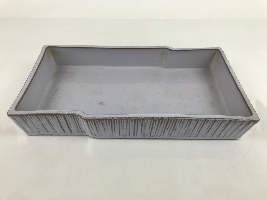 Japanese Ceramic Suiban Flower Vase Vtg Ikebana Arrangement Gray Rectangle PY869