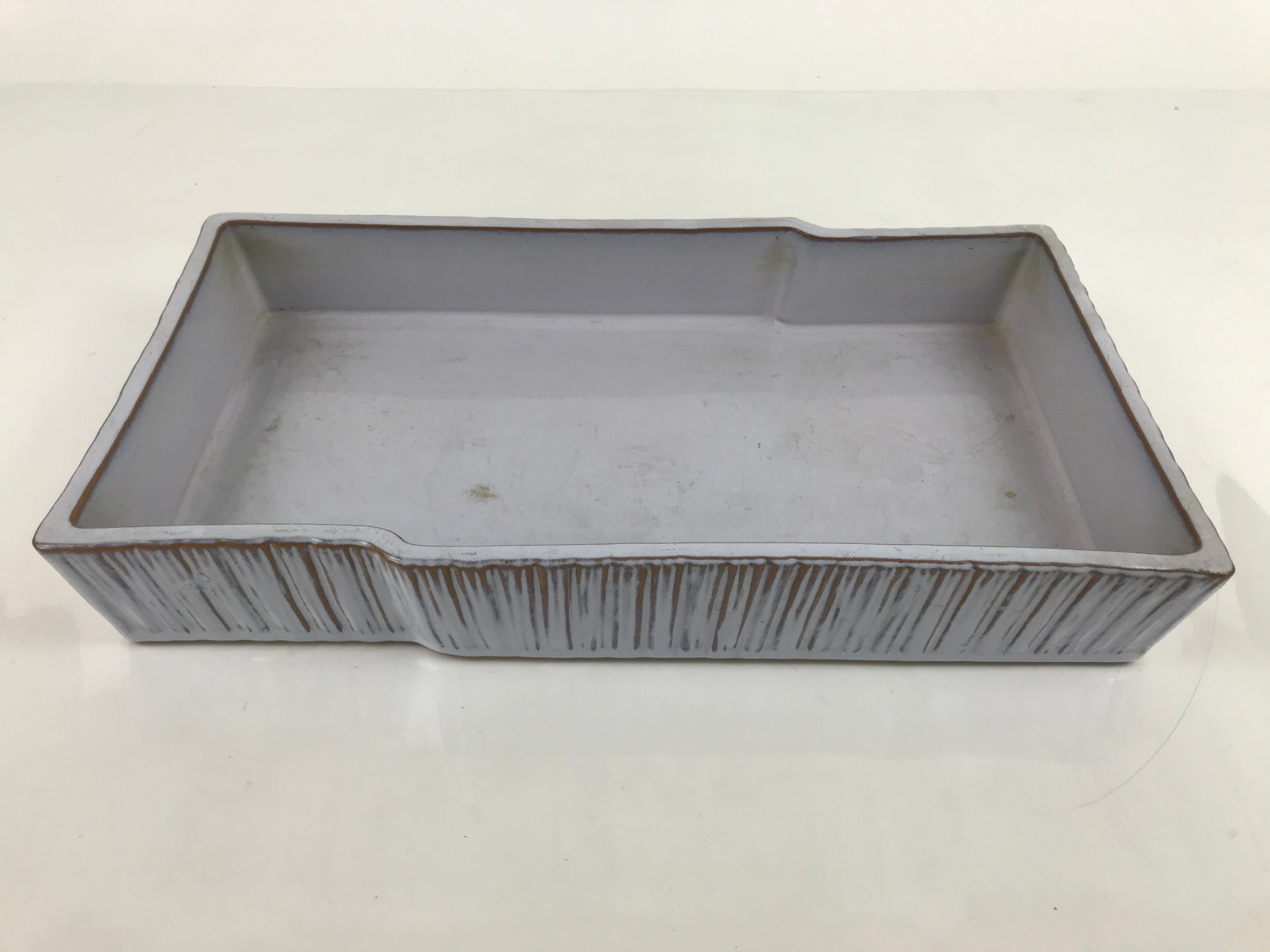 Japanese Ceramic Suiban Flower Vase Vtg Ikebana Arrangement Gray Rectangle PY869