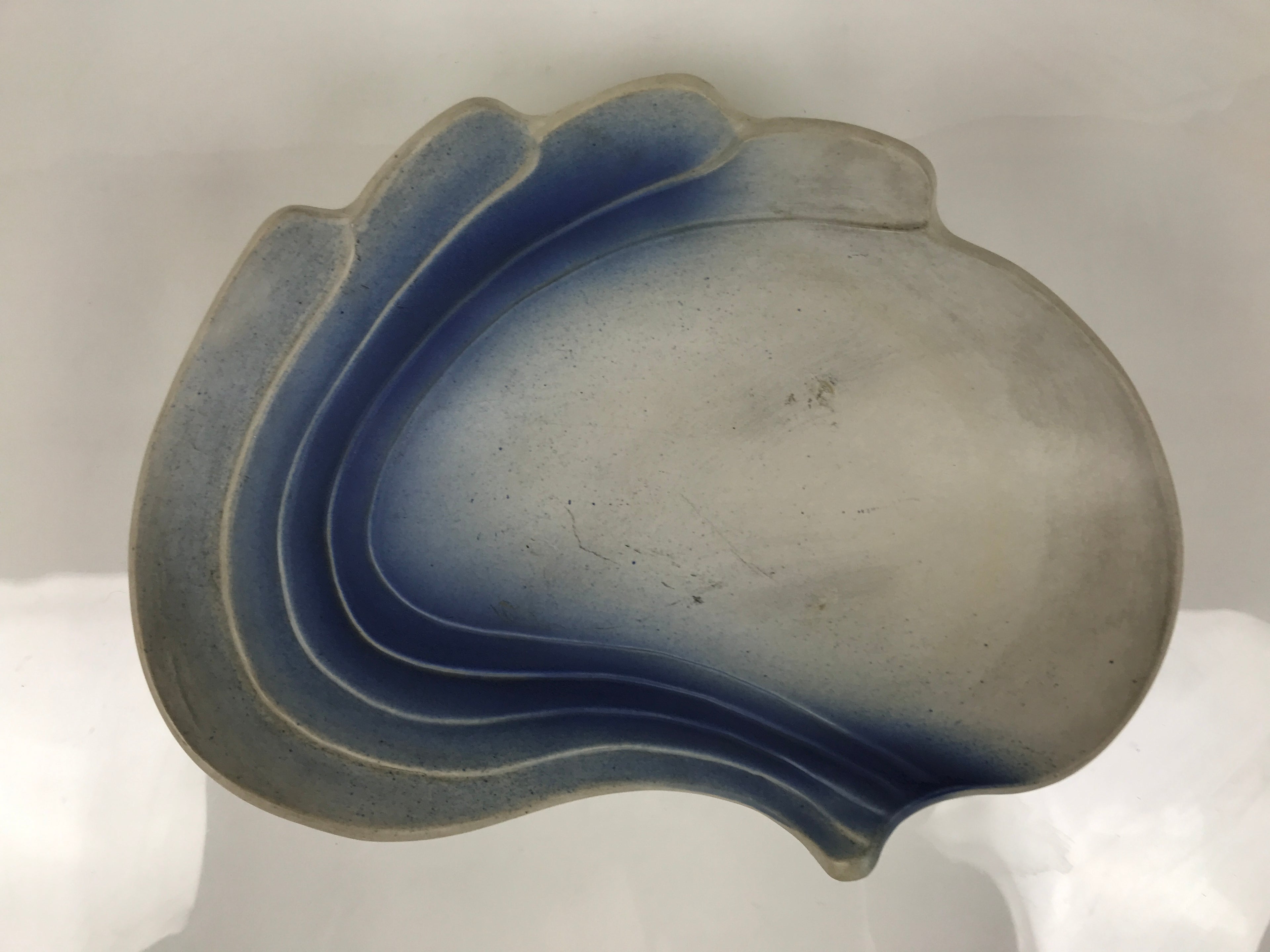 Japanese Ceramic Suiban Flower Vase Vtg Pottery Ikebana Accessory Blue Wave Y557