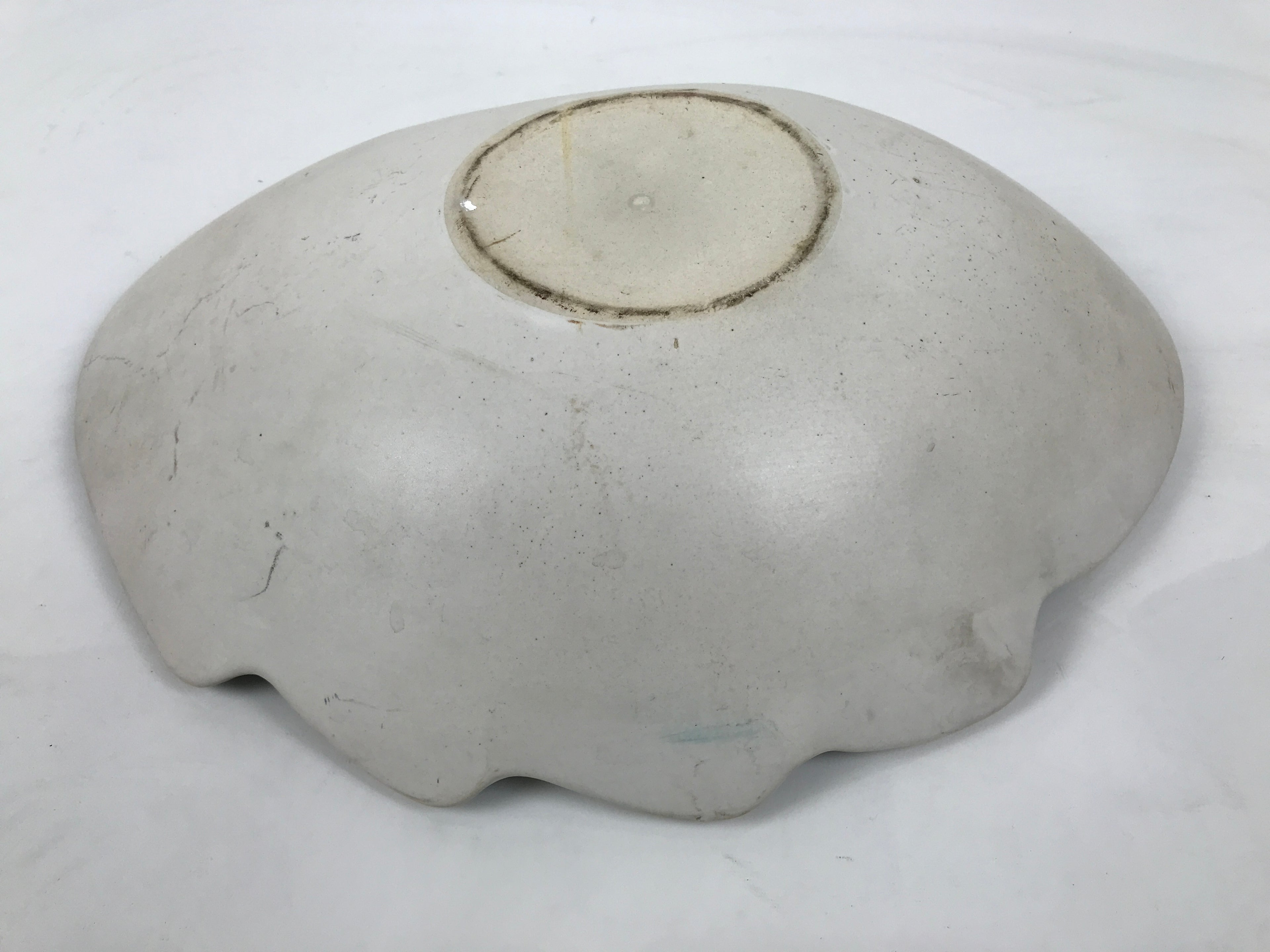 Japanese Ceramic Suiban Flower Vase Vtg Pottery Ikebana Accessory Blue Wave Y557