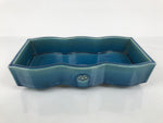 Japanese Ceramic Suiban Flower Vase Vtg Pottery Ikebana Accessory Wavy Blue Y562