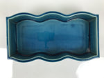 Japanese Ceramic Suiban Flower Vase Vtg Pottery Ikebana Accessory Wavy Blue Y562