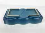 Japanese Ceramic Suiban Flower Vase Vtg Pottery Ikebana Accessory Wavy Blue Y562