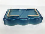 Japanese Ceramic Suiban Flower Vase Vtg Pottery Ikebana Accessory Wavy Blue Y562