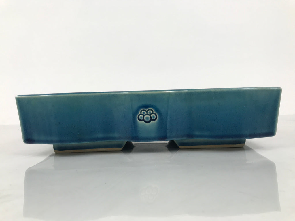 Japanese Ceramic Suiban Flower Vase Vtg Pottery Ikebana Accessory Wavy Blue Y562
