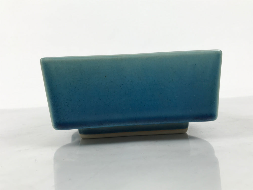 Japanese Ceramic Suiban Flower Vase Vtg Pottery Ikebana Accessory Wavy Blue Y562