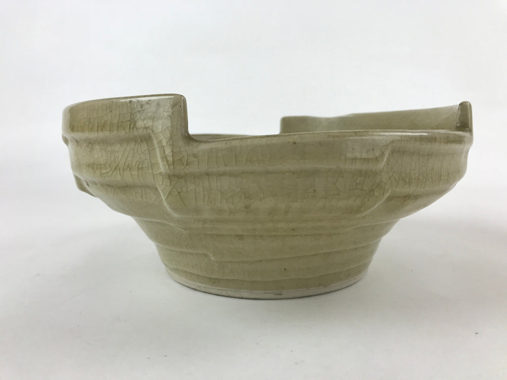Japanese Ceramic Suiban Flower Vase Vtg Pottery Ikebana Arrangement Beige PY553
