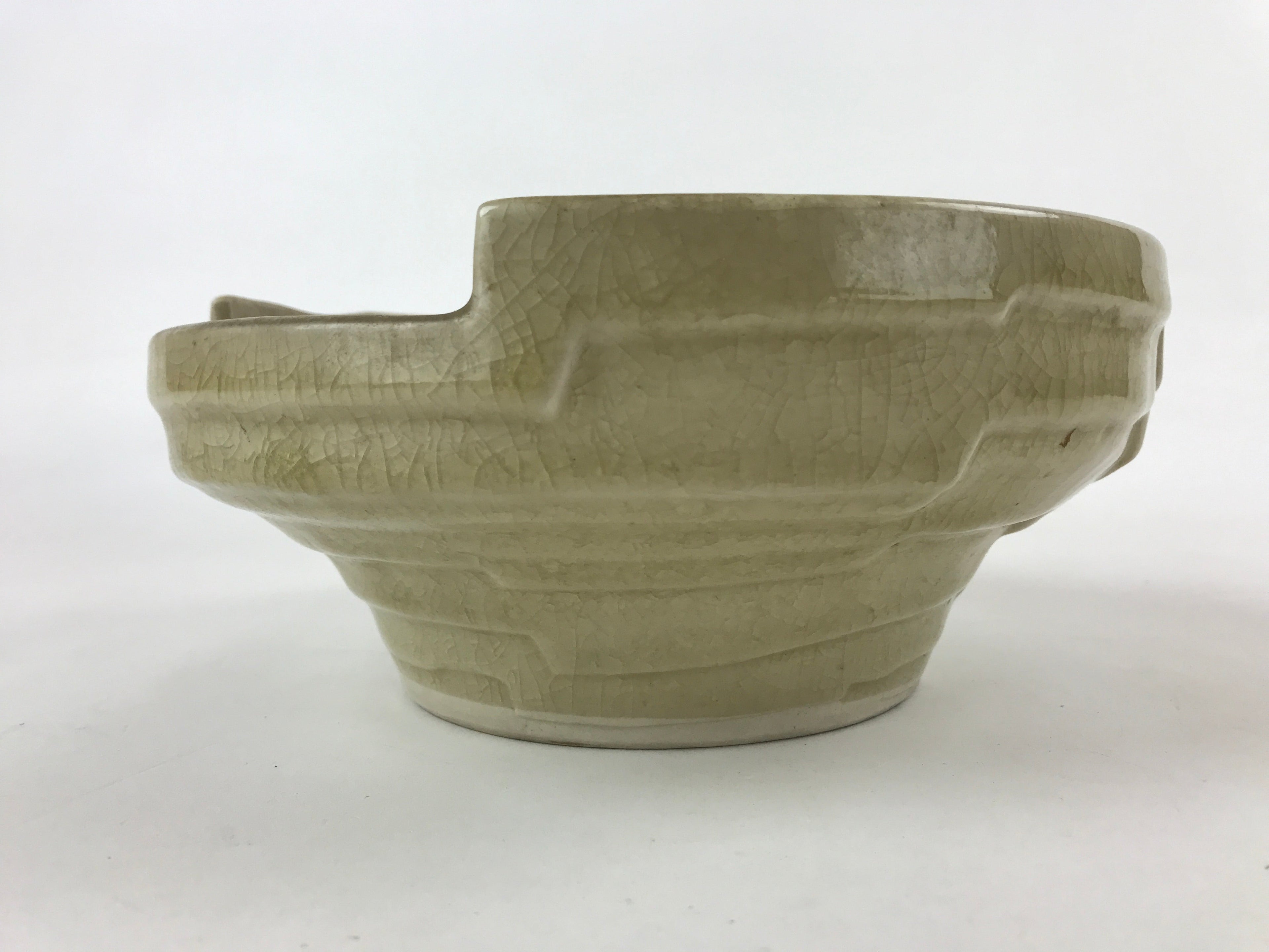 Japanese Ceramic Suiban Flower Vase Vtg Pottery Ikebana Arrangement Beige PY553