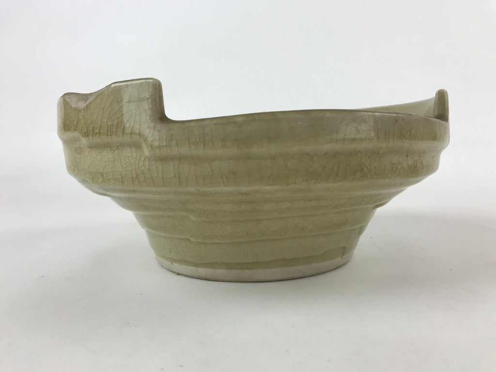 Japanese Ceramic Suiban Flower Vase Vtg Pottery Ikebana Arrangement Beige PY553