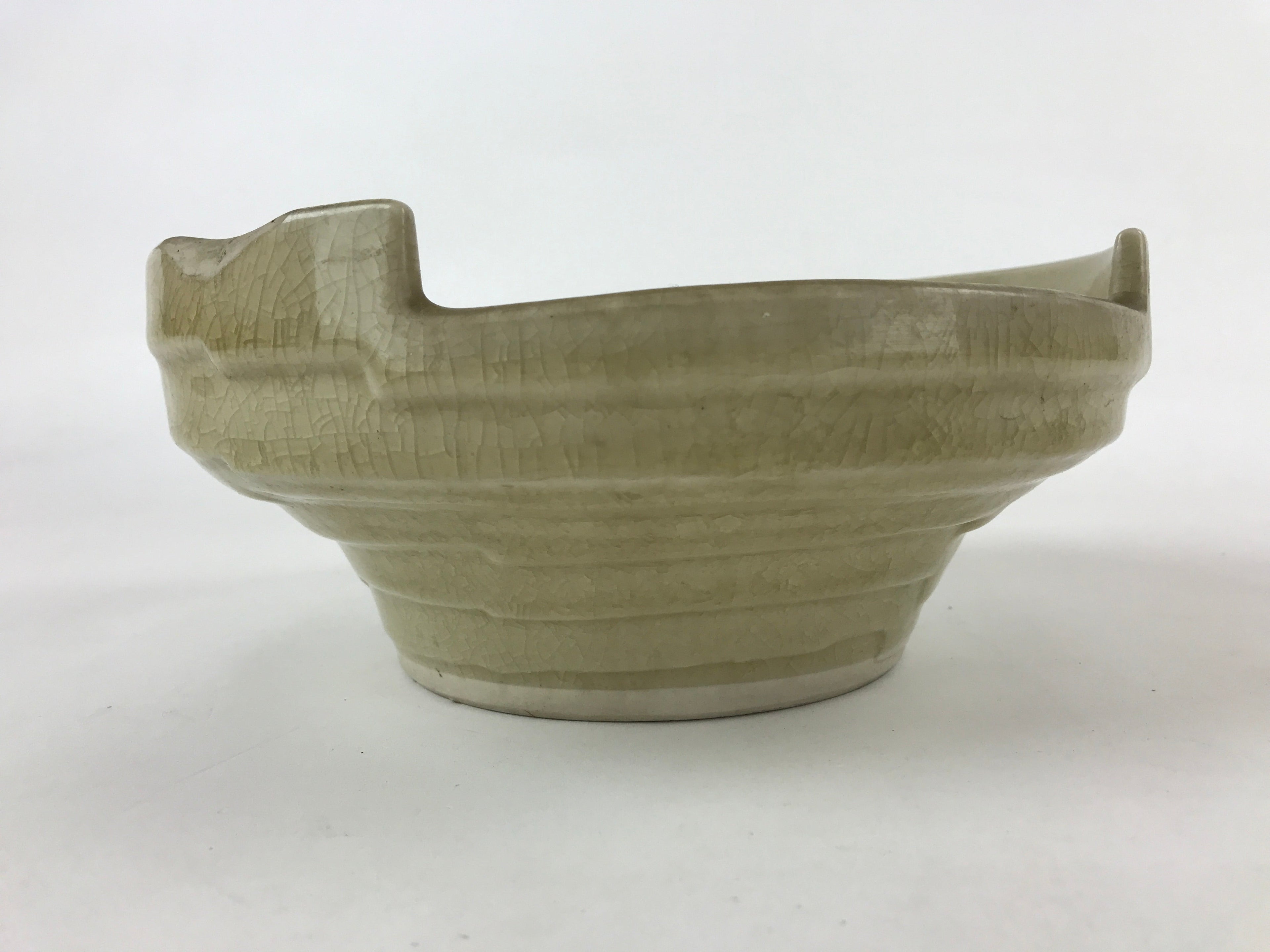 Japanese Ceramic Suiban Flower Vase Vtg Pottery Ikebana Arrangement Beige PY553