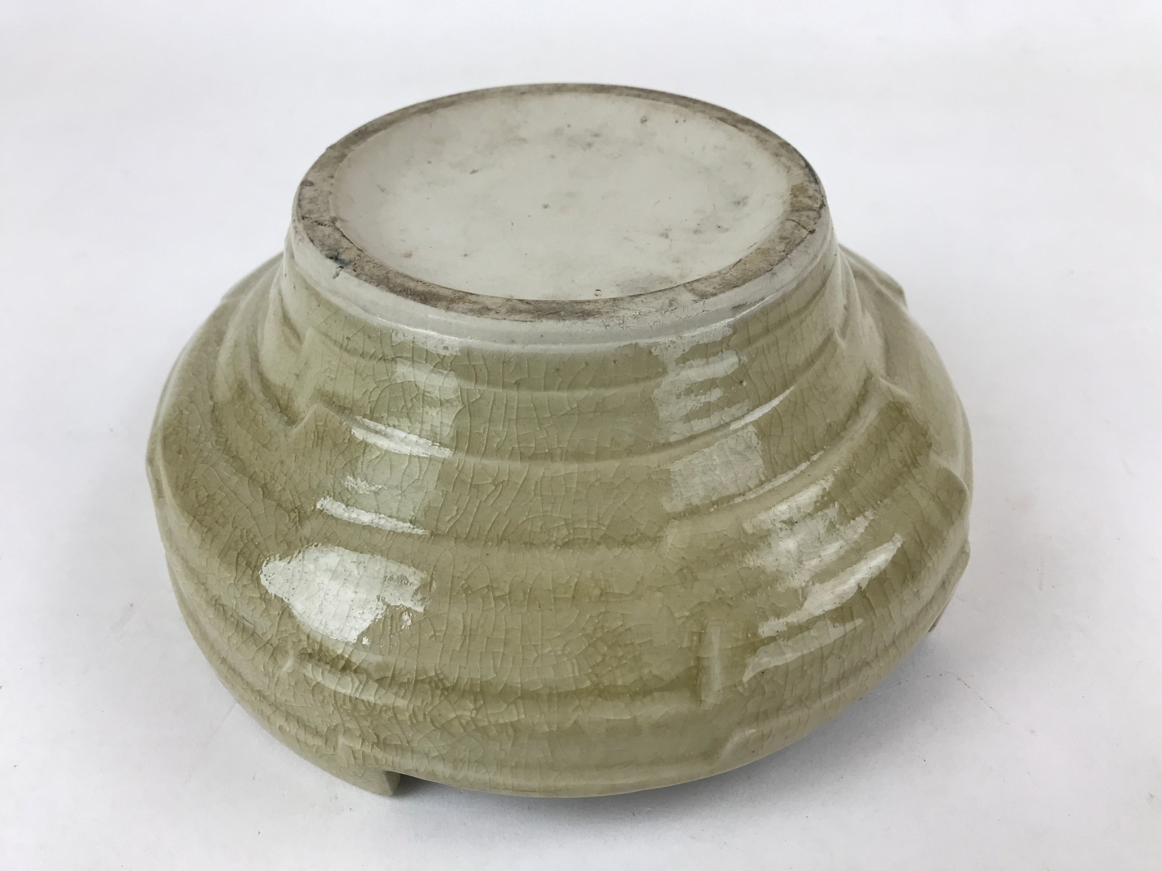 Japanese Ceramic Suiban Flower Vase Vtg Pottery Ikebana Arrangement Beige PY553