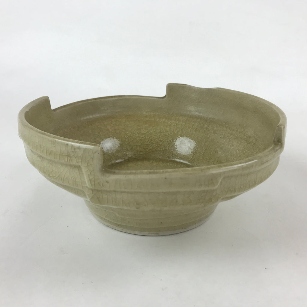 Japanese Ceramic Suiban Flower Vase Vtg Pottery Ikebana Arrangement Beige PY553