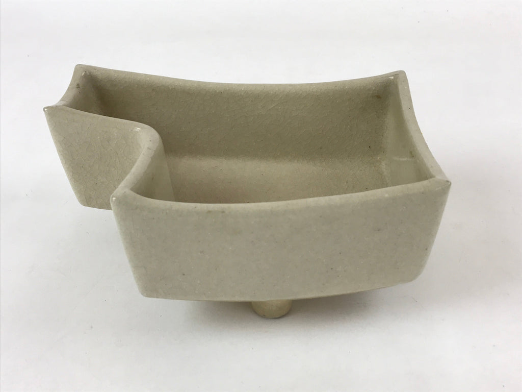 Japanese Ceramic Suiban Flower Vase Vtg Pottery Ikebana Arrangement Beige PY563