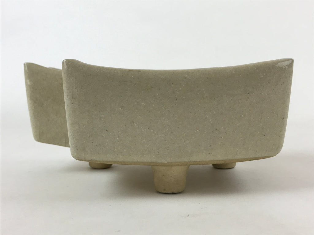 Japanese Ceramic Suiban Flower Vase Vtg Pottery Ikebana Arrangement Beige PY563