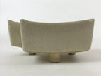 Japanese Ceramic Suiban Flower Vase Vtg Pottery Ikebana Arrangement Beige PY563