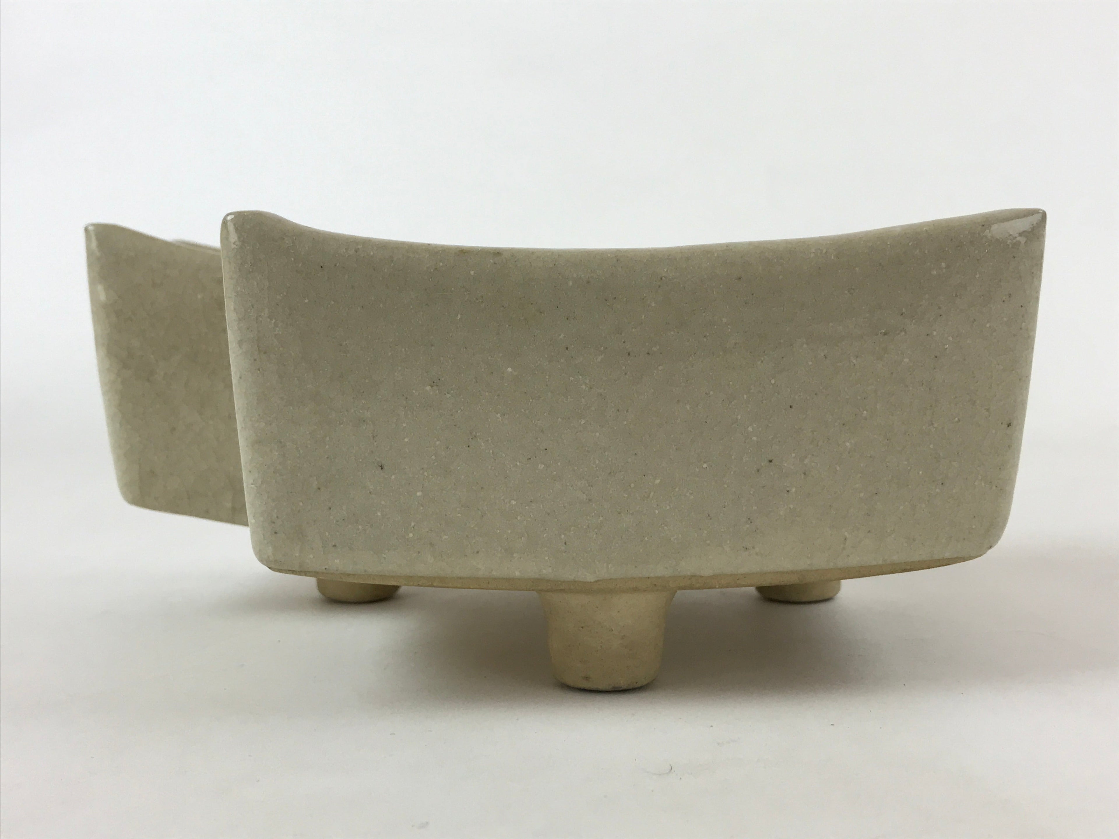 Japanese Ceramic Suiban Flower Vase Vtg Pottery Ikebana Arrangement Beige PY563