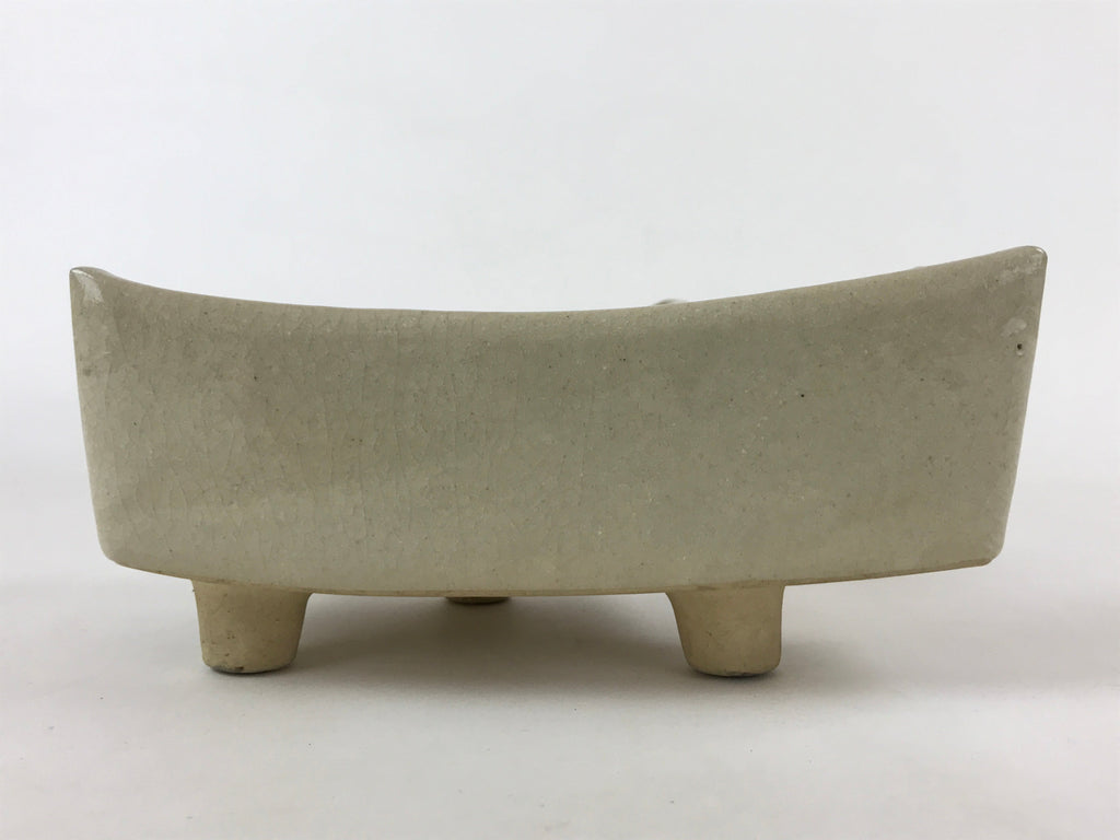 Japanese Ceramic Suiban Flower Vase Vtg Pottery Ikebana Arrangement Beige PY563
