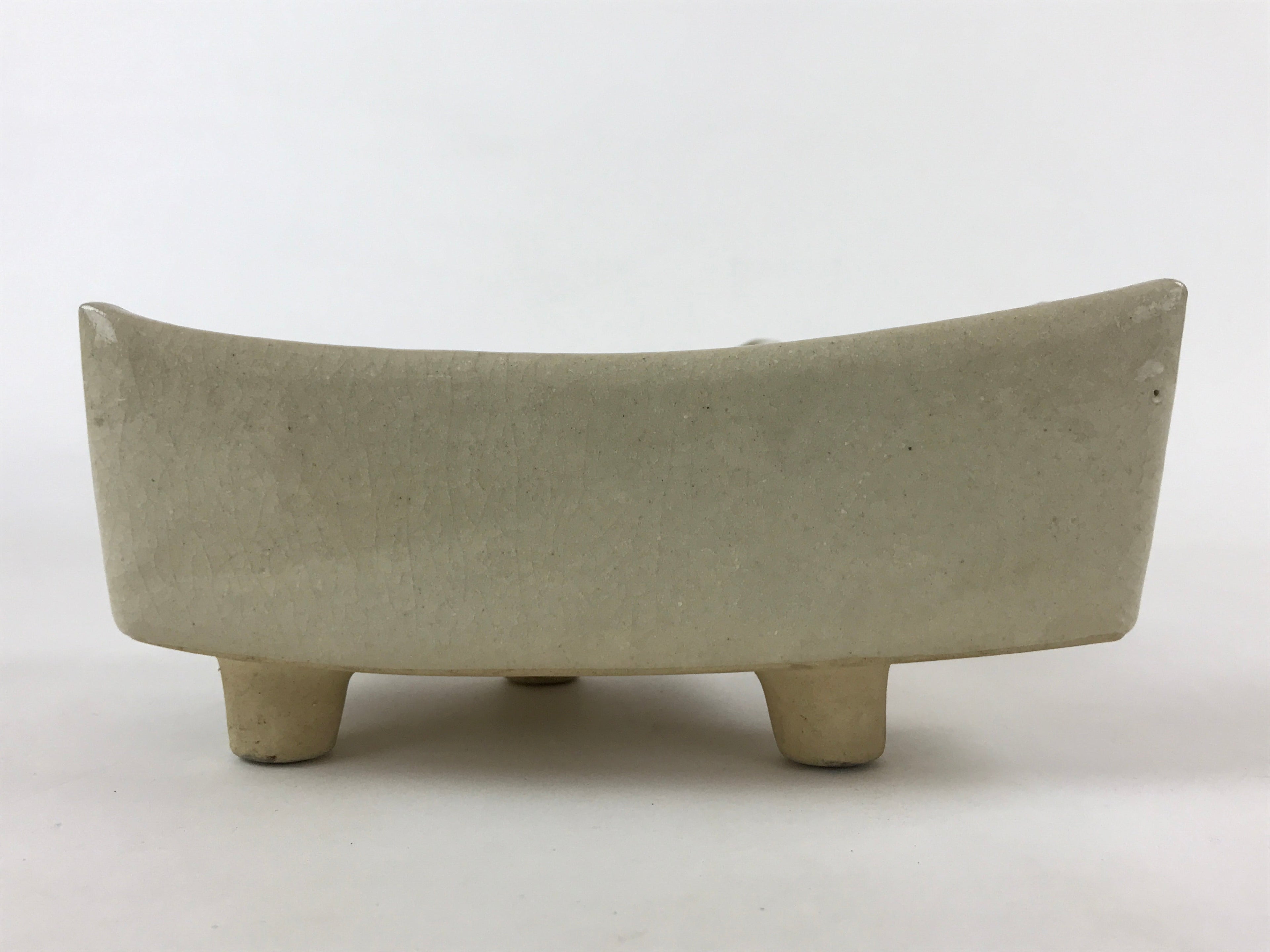 Japanese Ceramic Suiban Flower Vase Vtg Pottery Ikebana Arrangement Beige PY563