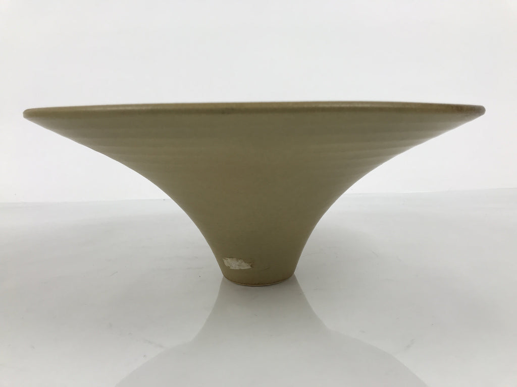 Japanese Ceramic Suiban Flower Vase Vtg Pottery Ikebana Arrangement Beige Y538