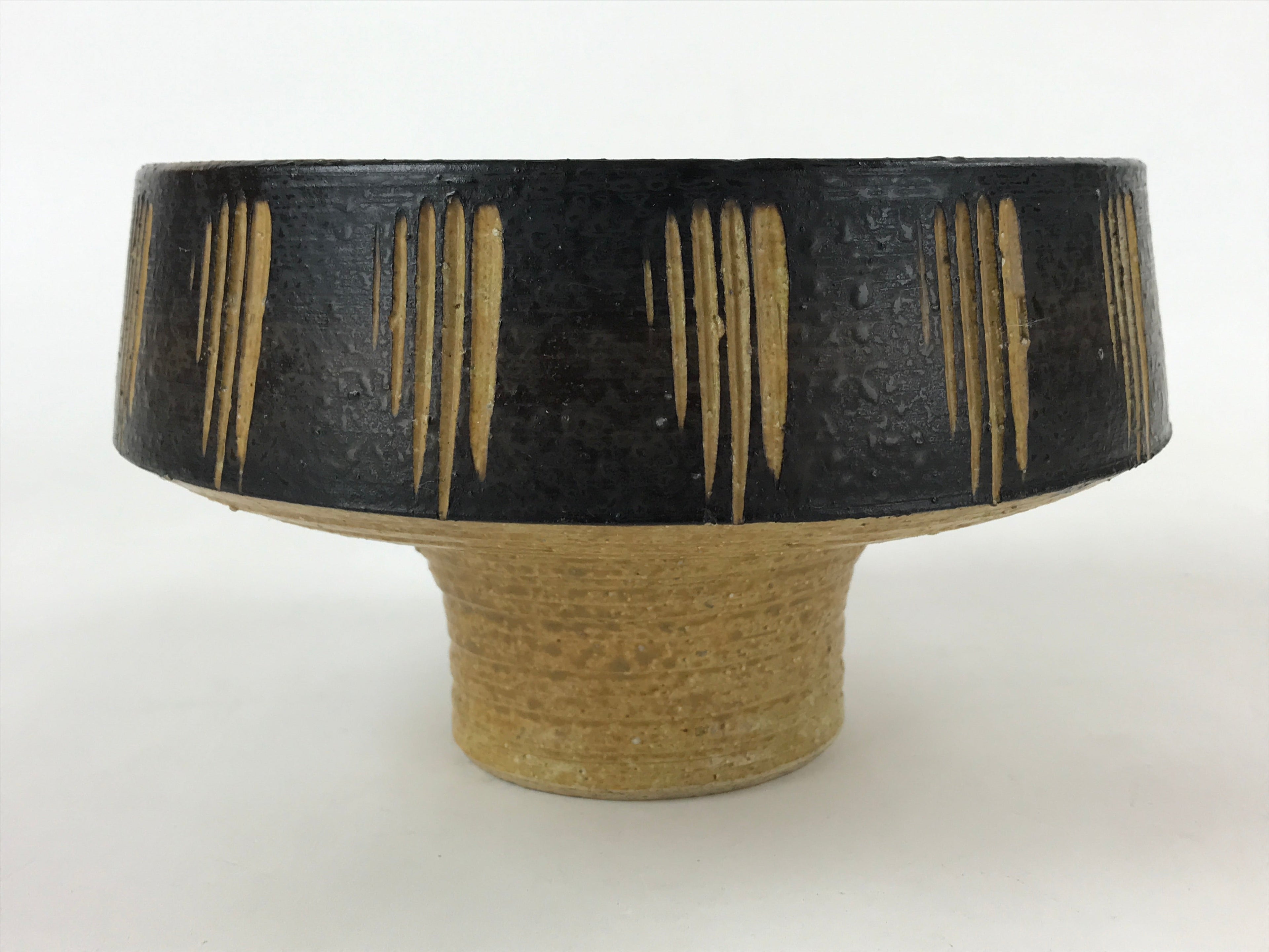 Japanese Ceramic Suiban Flower Vase Vtg Pottery Ikebana Arrangement Black PY554