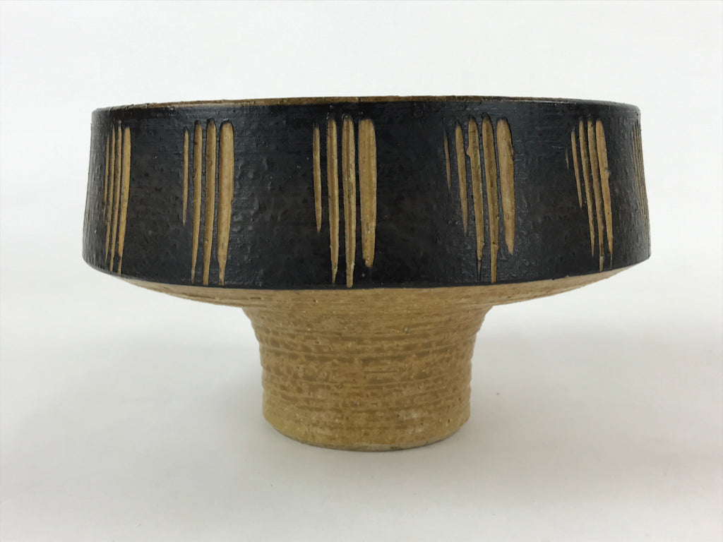 Japanese Ceramic Suiban Flower Vase Vtg Pottery Ikebana Arrangement Black PY554