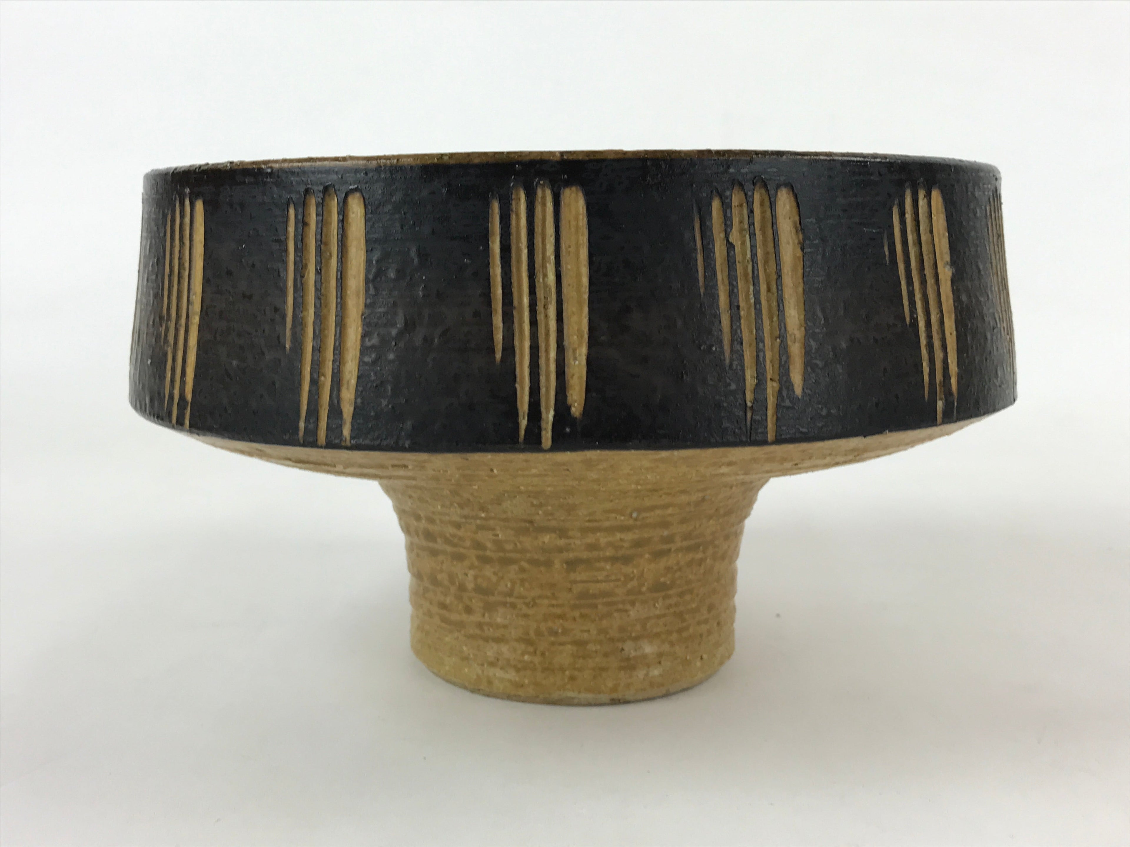 Japanese Ceramic Suiban Flower Vase Vtg Pottery Ikebana Arrangement Black PY554