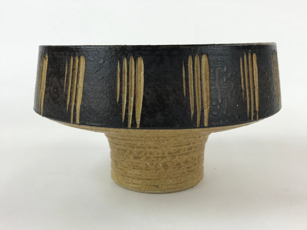 Japanese Ceramic Suiban Flower Vase Vtg Pottery Ikebana Arrangement Black PY554