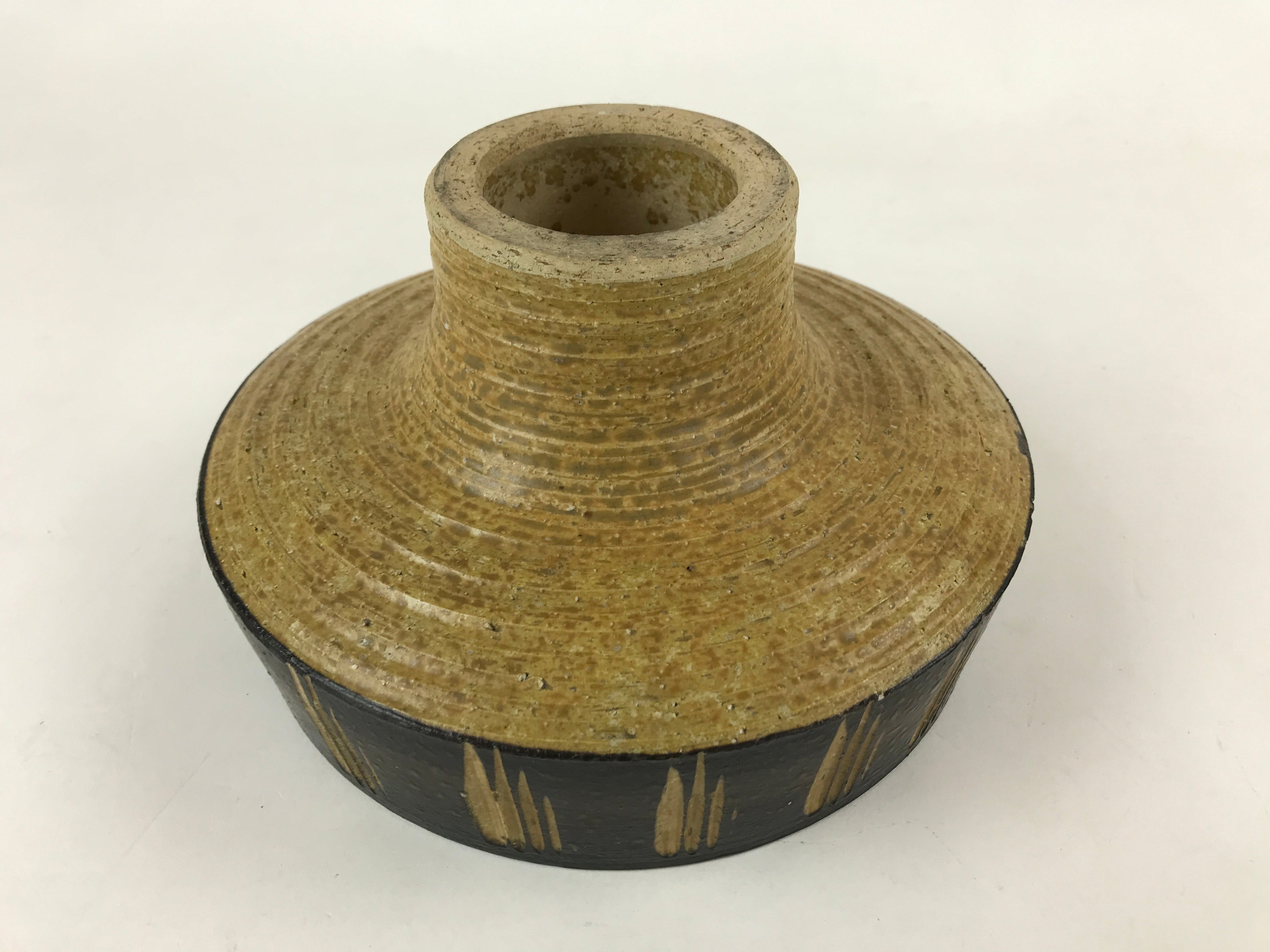 Japanese Ceramic Suiban Flower Vase Vtg Pottery Ikebana Arrangement Black PY554