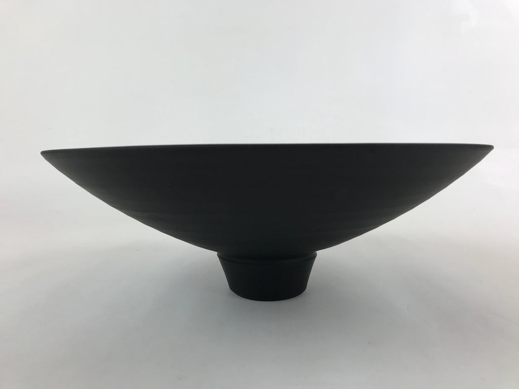 Japanese Ceramic Suiban Flower Vase Vtg Pottery Ikebana Arrangement Black PY560