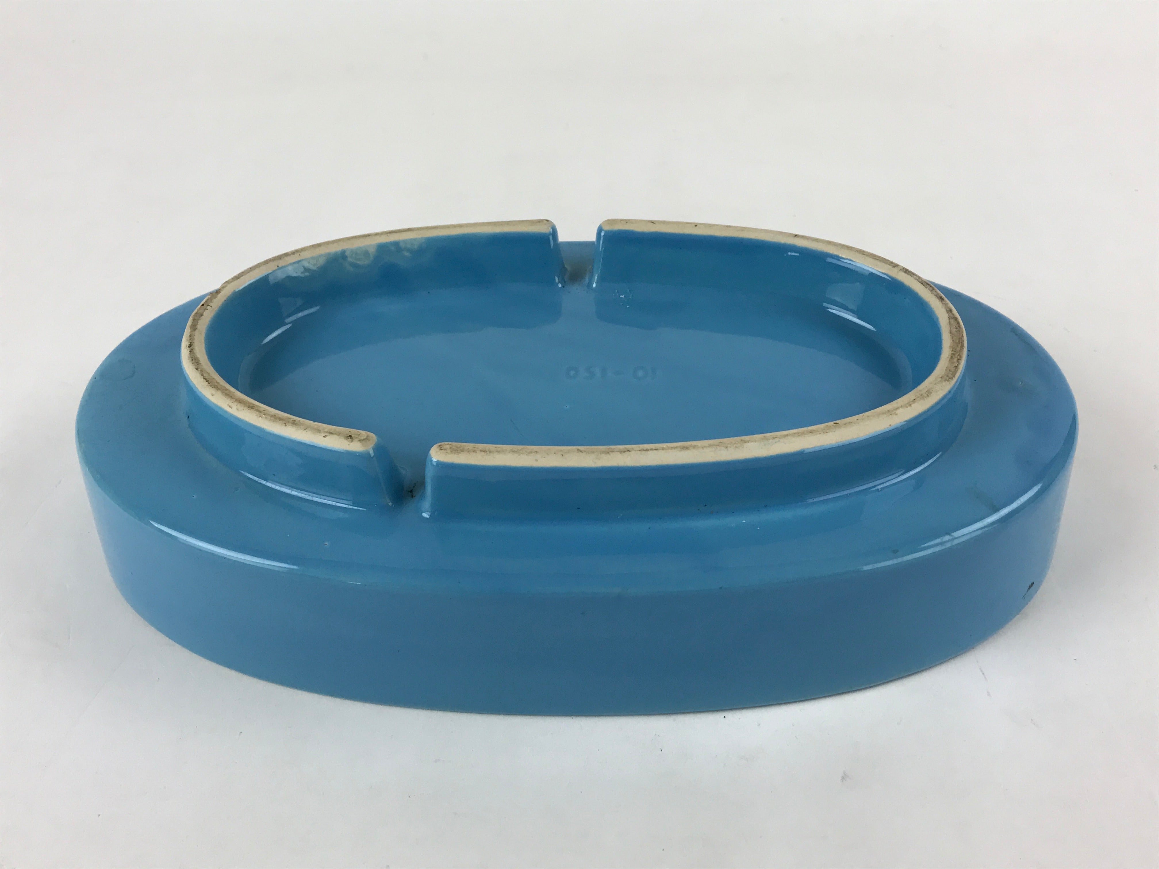 Japanese Ceramic Suiban Flower Vase Vtg Pottery Ikebana Arrangement Blue PY550