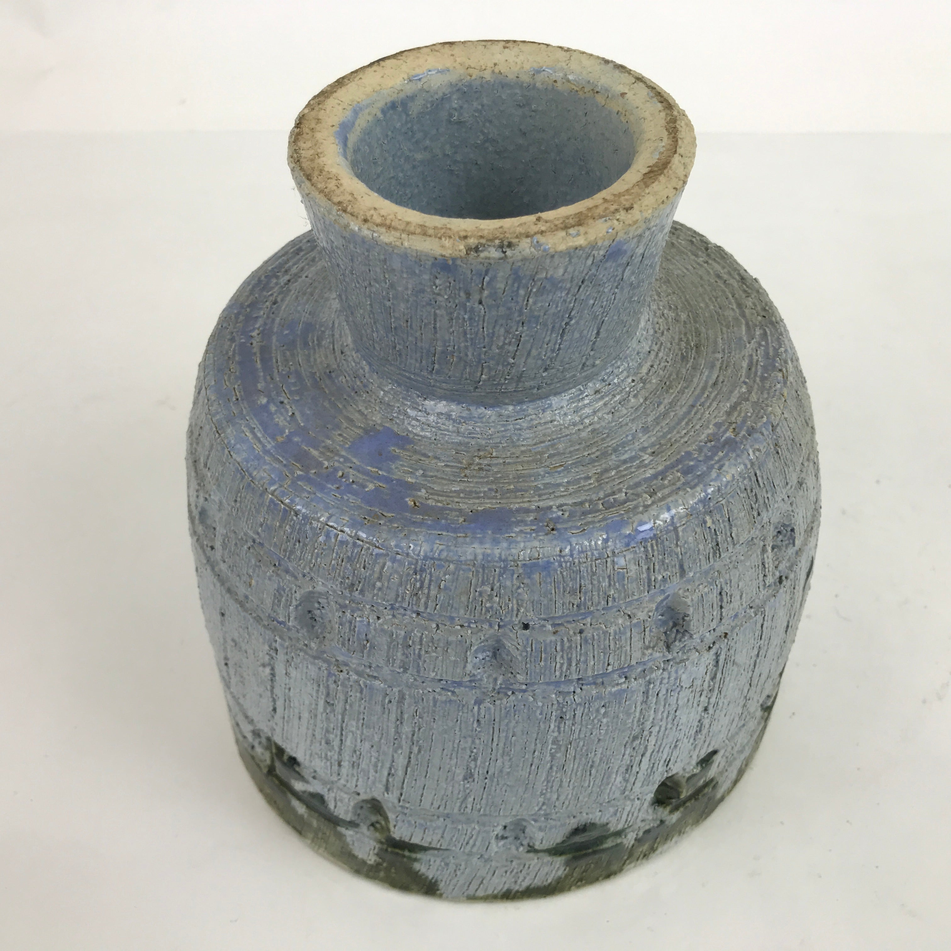 Japanese Ceramic Suiban Flower Vase Vtg Pottery Ikebana Arrangement Blue Y26