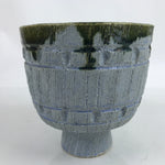 Japanese Ceramic Suiban Flower Vase Vtg Pottery Ikebana Arrangement Blue Y26