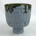 Japanese Ceramic Suiban Flower Vase Vtg Pottery Ikebana Arrangement Blue Y26
