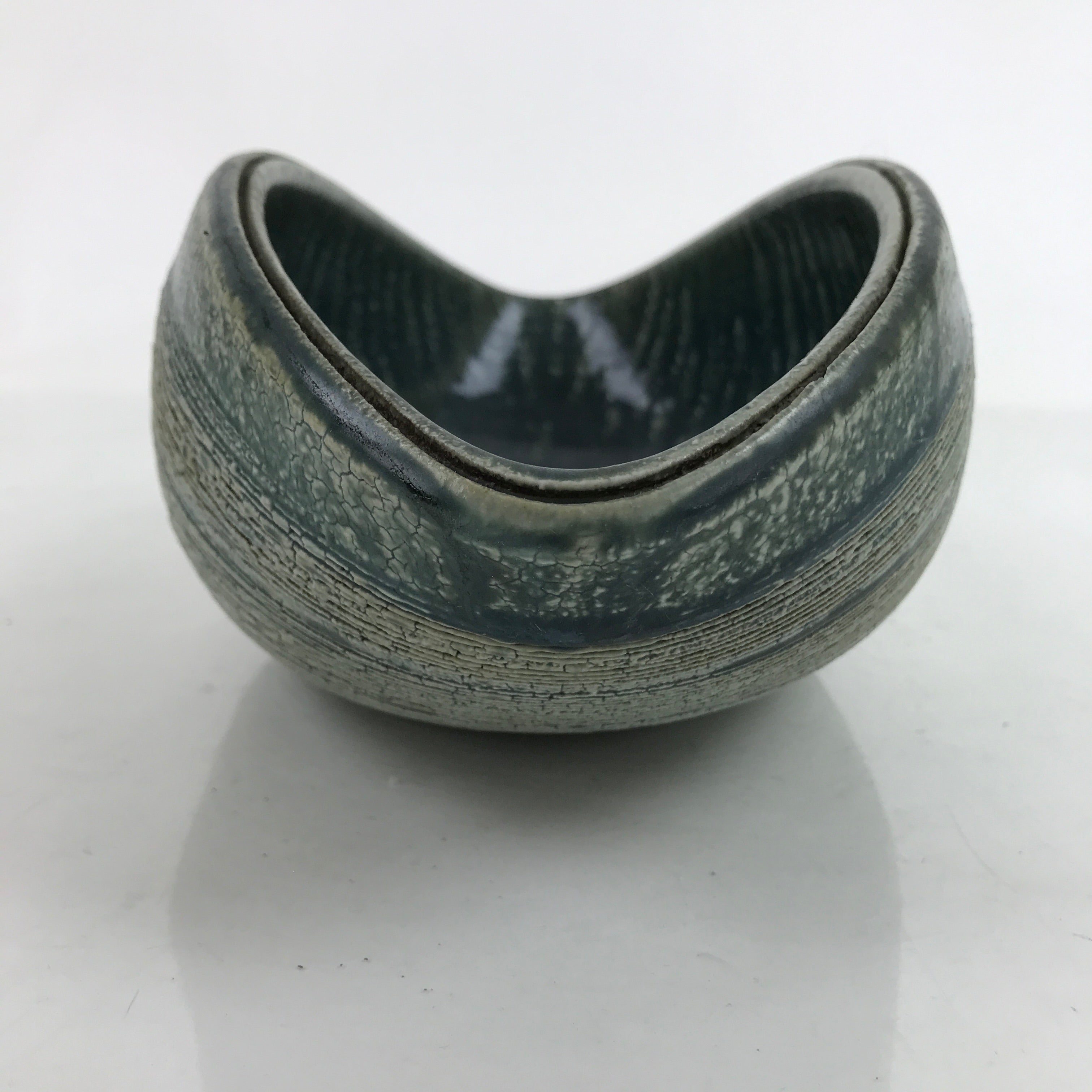Japanese Ceramic Suiban Flower Vase Vtg Pottery Ikebana Arrangement Blue Y68