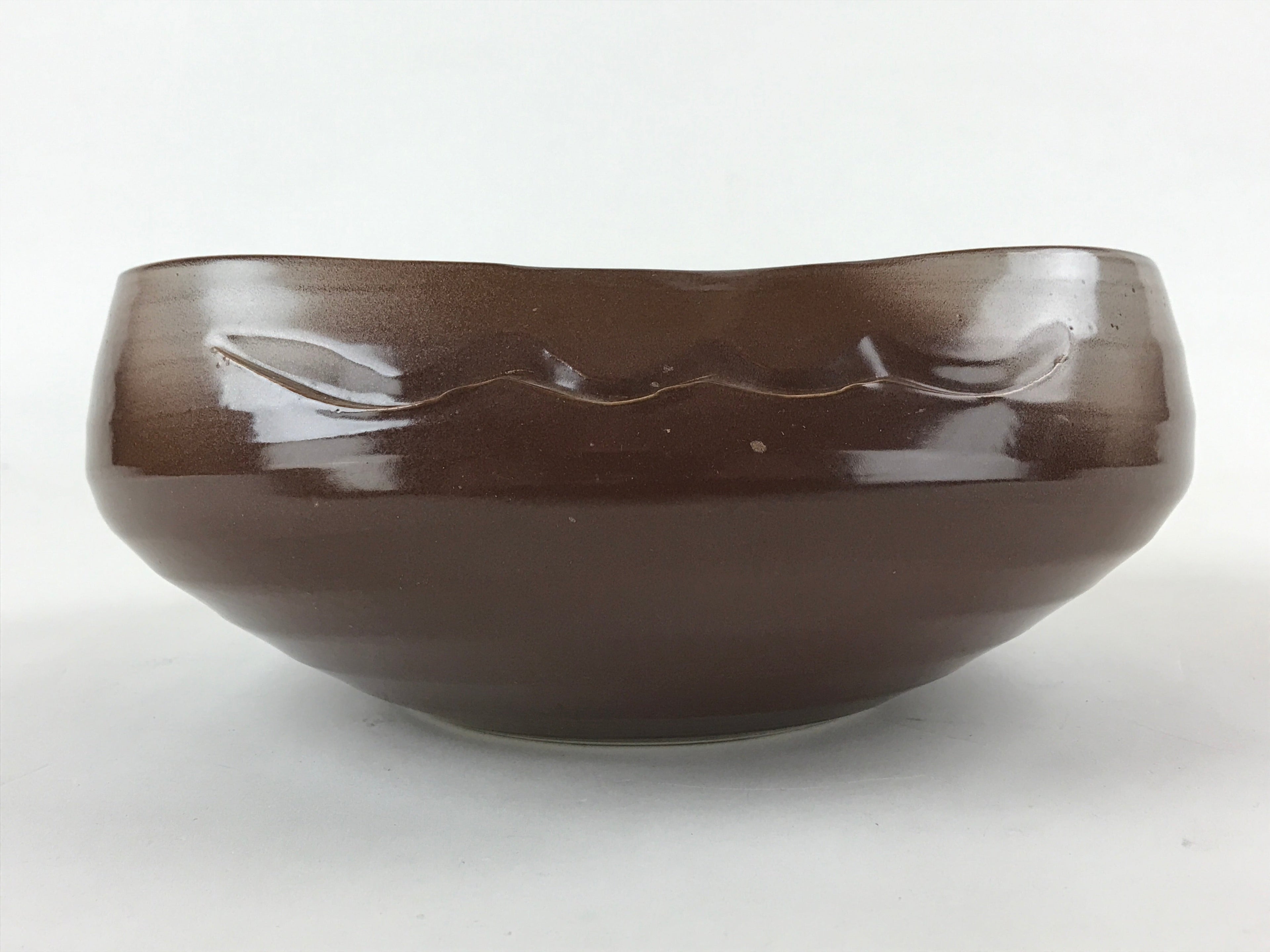 Japanese Ceramic Suiban Flower Vase Vtg Pottery Ikebana Arrangement Brown PY551