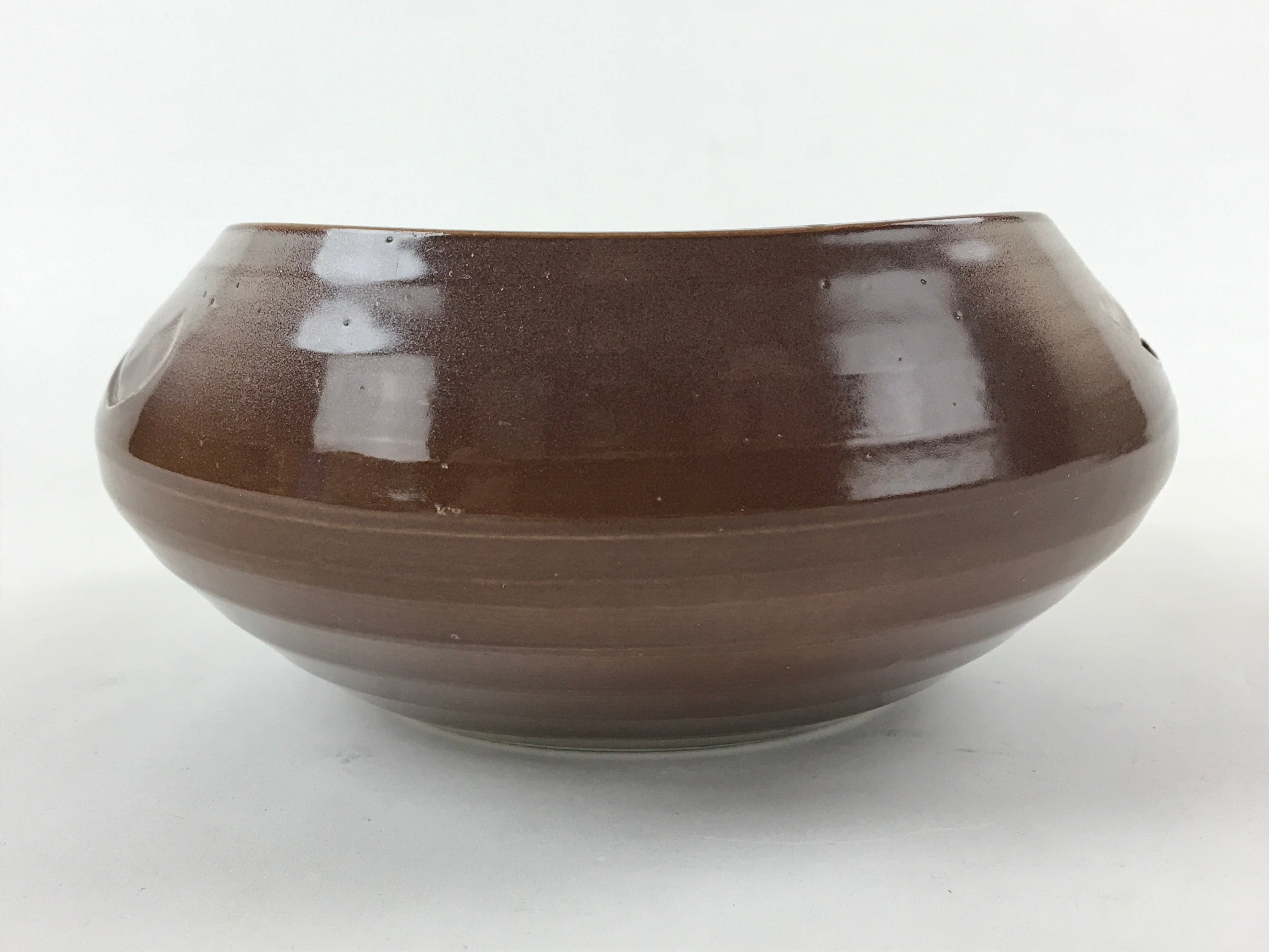 Japanese Ceramic Suiban Flower Vase Vtg Pottery Ikebana Arrangement Brown PY551