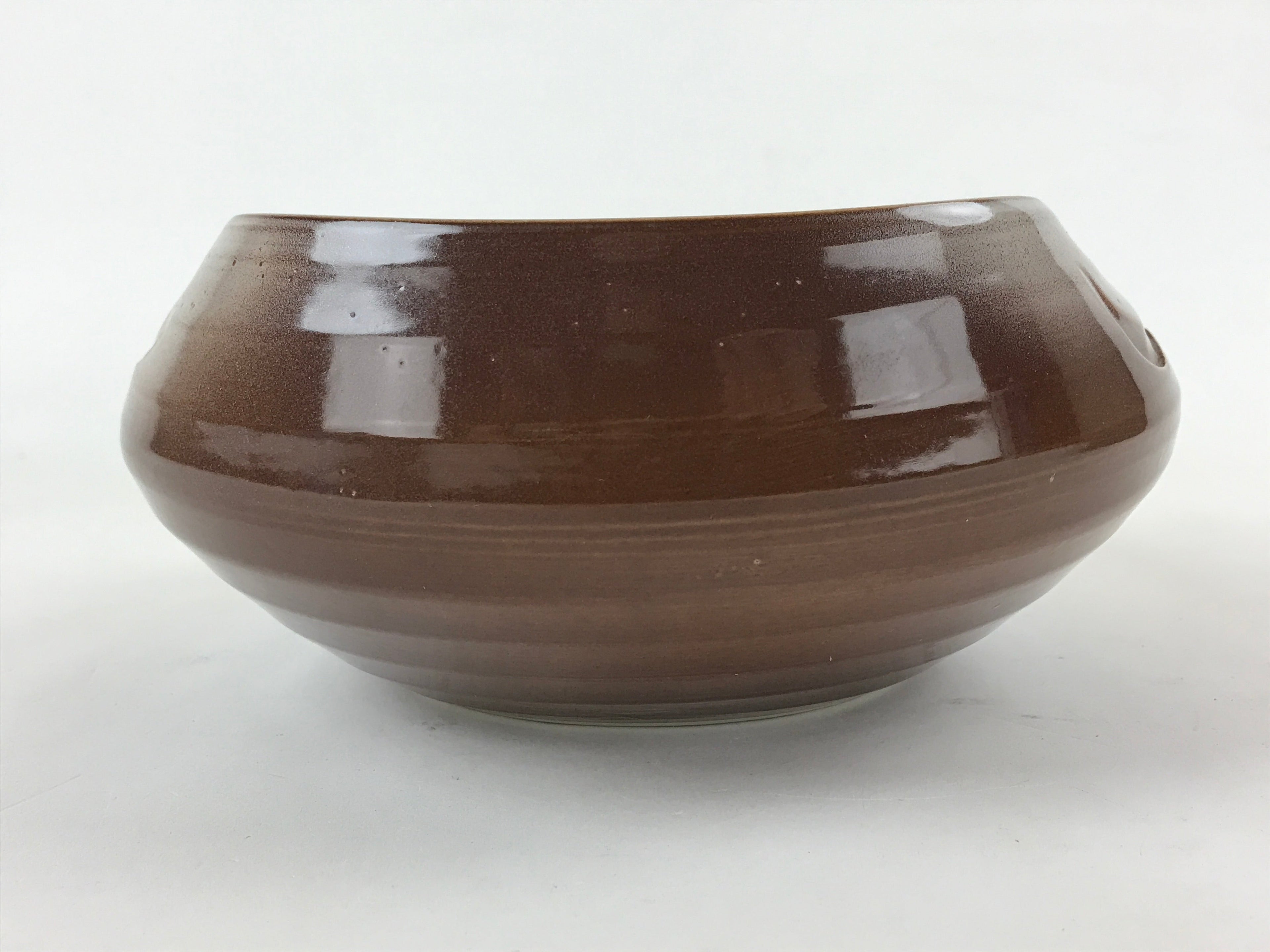 Japanese Ceramic Suiban Flower Vase Vtg Pottery Ikebana Arrangement Brown PY551