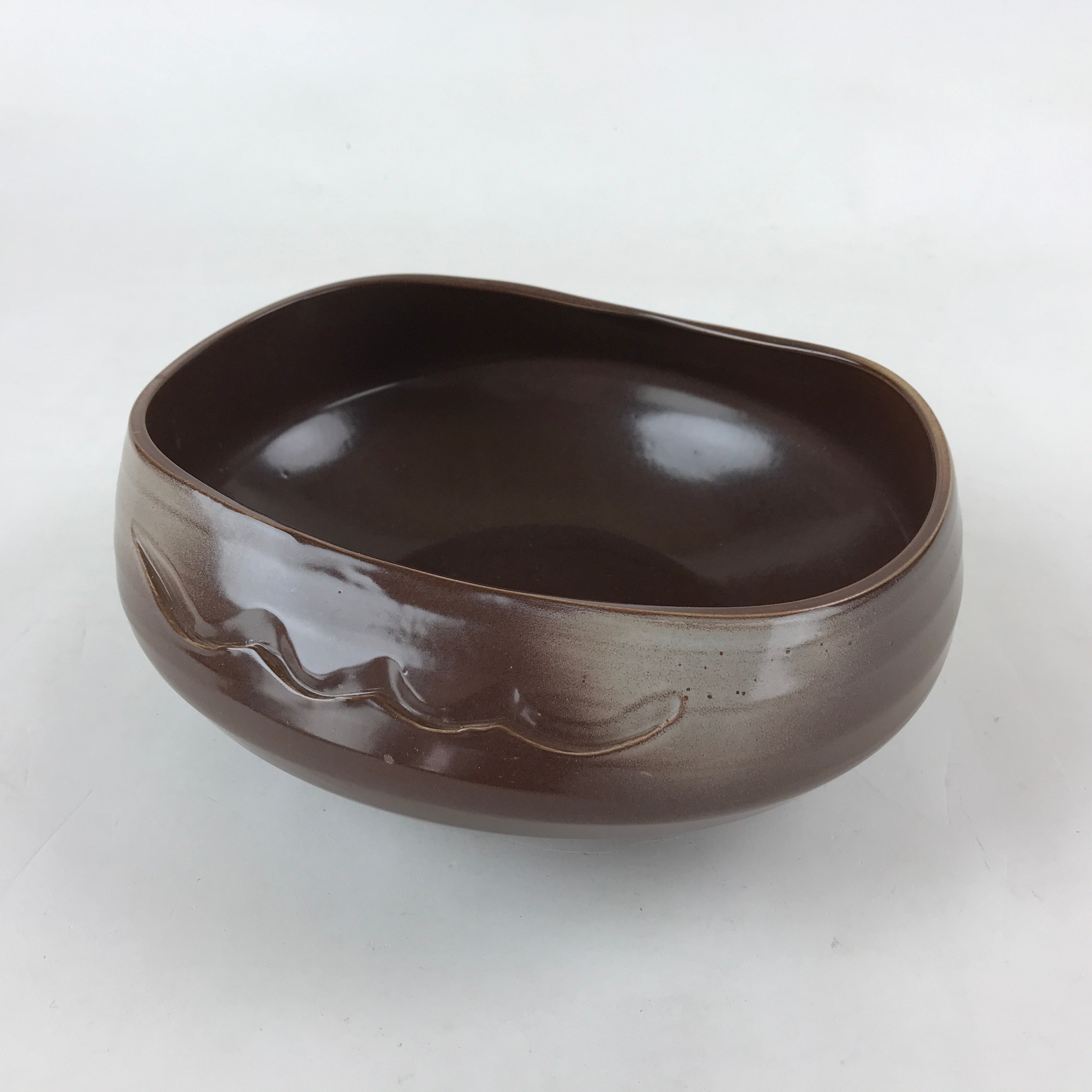 Japanese Ceramic Suiban Flower Vase Vtg Pottery Ikebana Arrangement Brown PY551