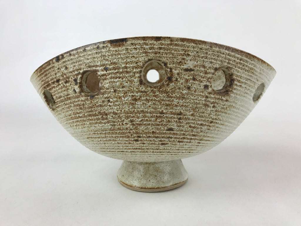 Japanese Ceramic Suiban Flower Vase Vtg Pottery Ikebana Arrangement Brown PY564
