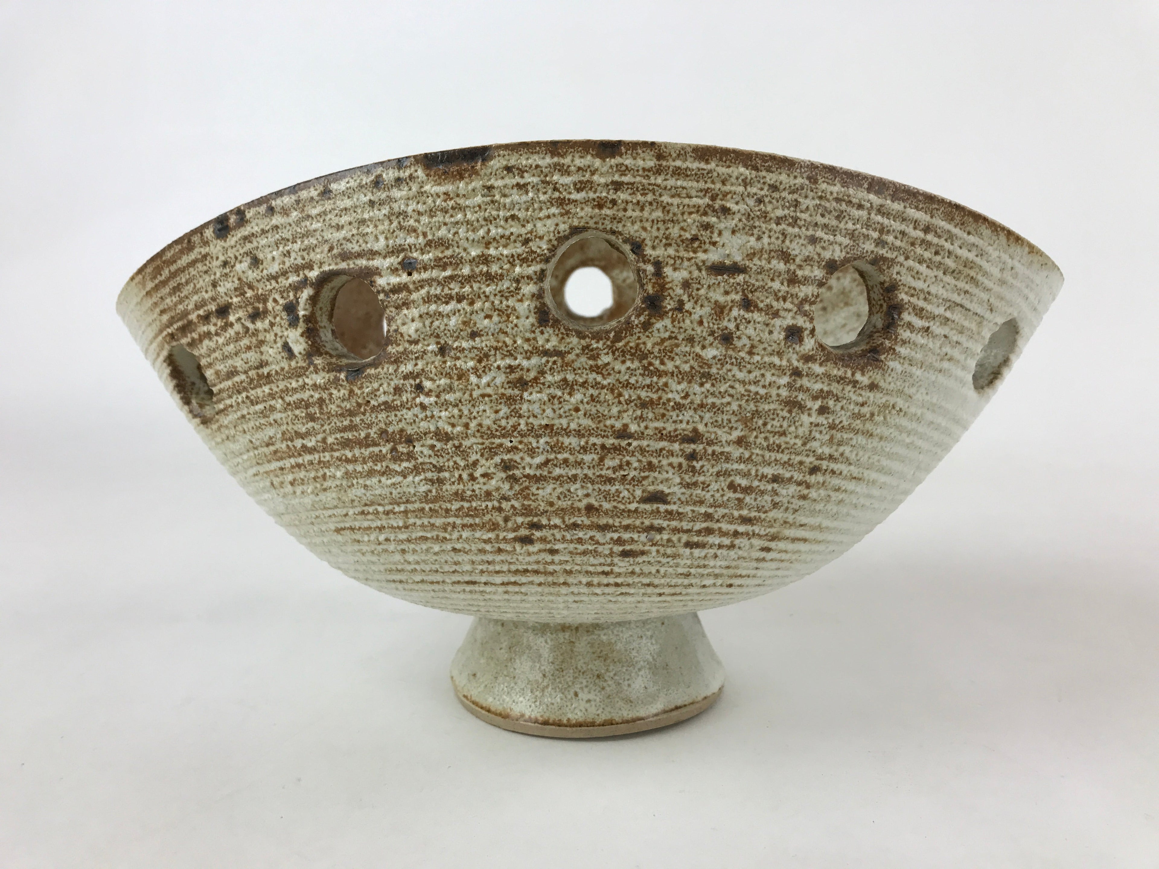 Japanese Ceramic Suiban Flower Vase Vtg Pottery Ikebana Arrangement Brown PY564