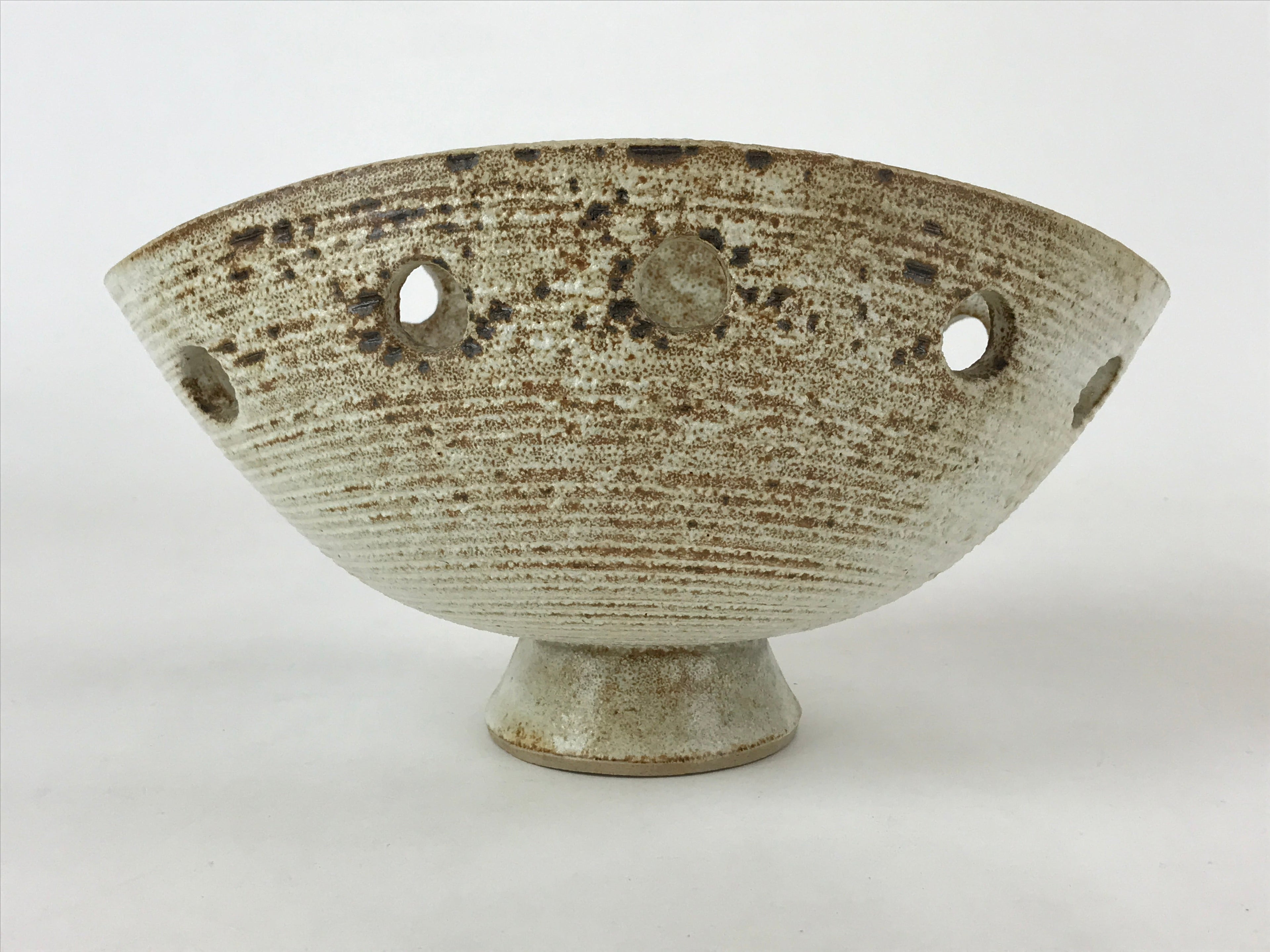 Japanese Ceramic Suiban Flower Vase Vtg Pottery Ikebana Arrangement Brown PY564