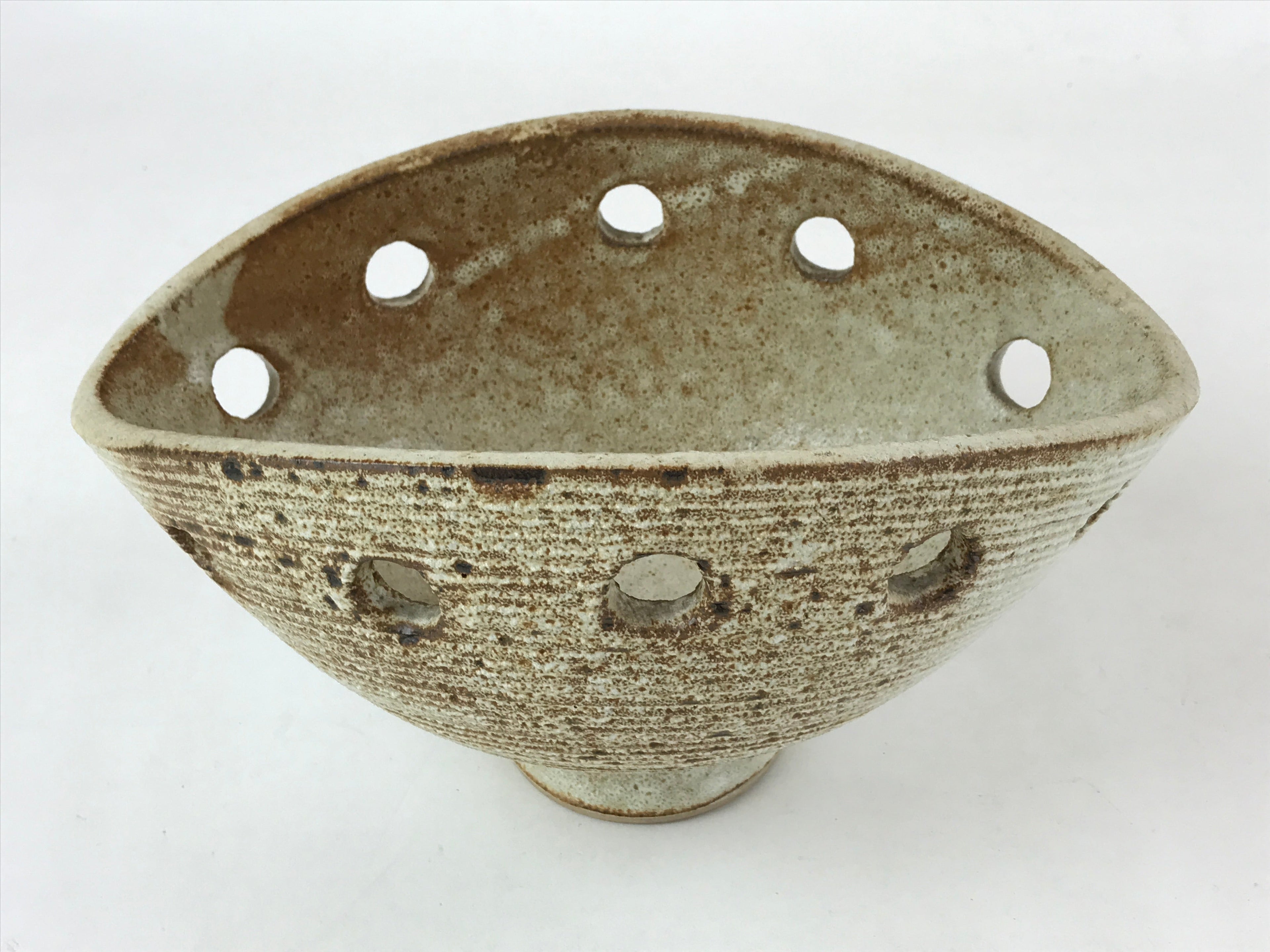 Japanese Ceramic Suiban Flower Vase Vtg Pottery Ikebana Arrangement Brown PY564