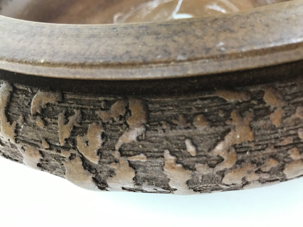Japanese Ceramic Suiban Flower Vase Vtg Pottery Ikebana Arrangement Brown Y333