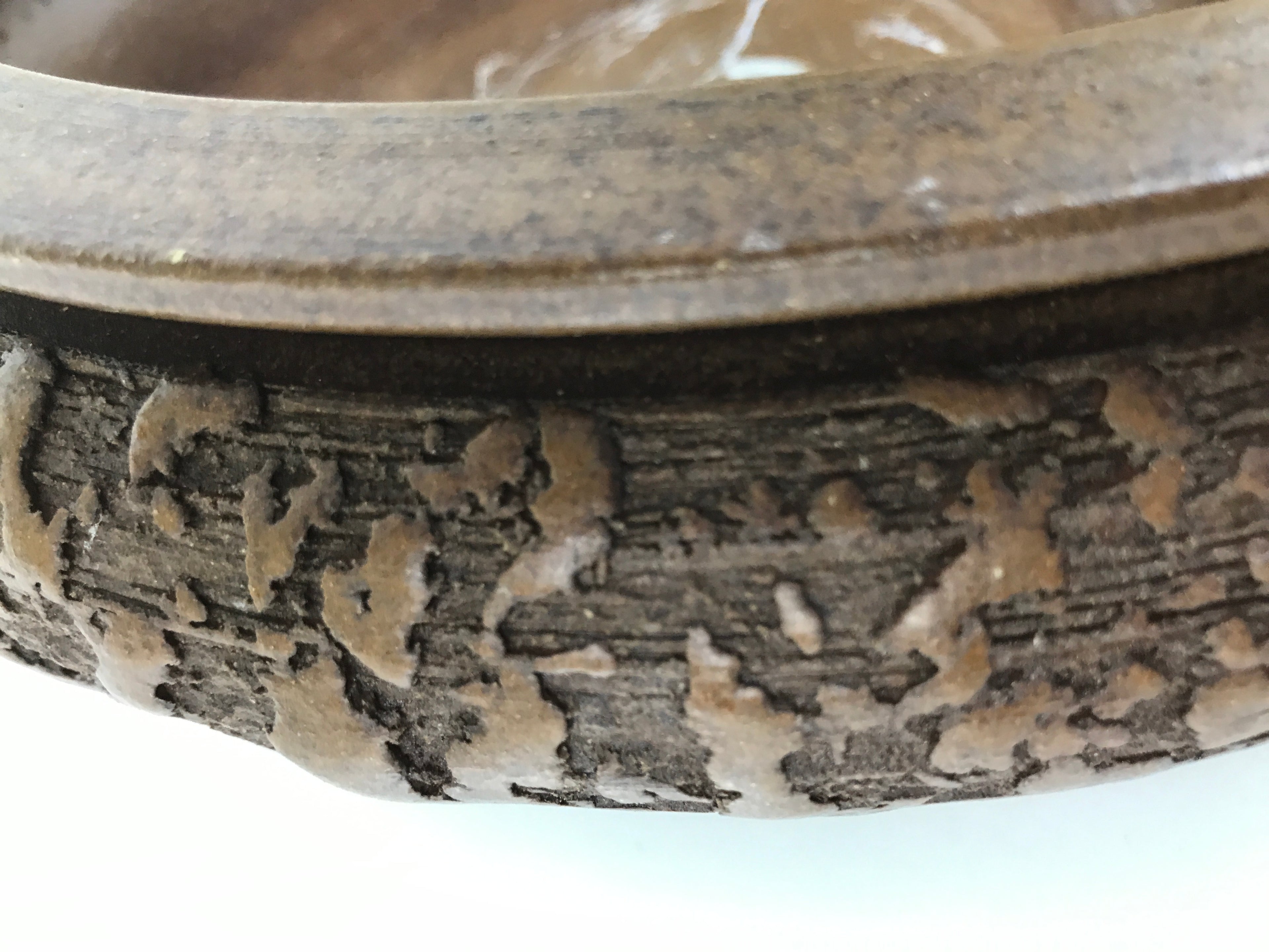 Japanese Ceramic Suiban Flower Vase Vtg Pottery Ikebana Arrangement Brown Y333