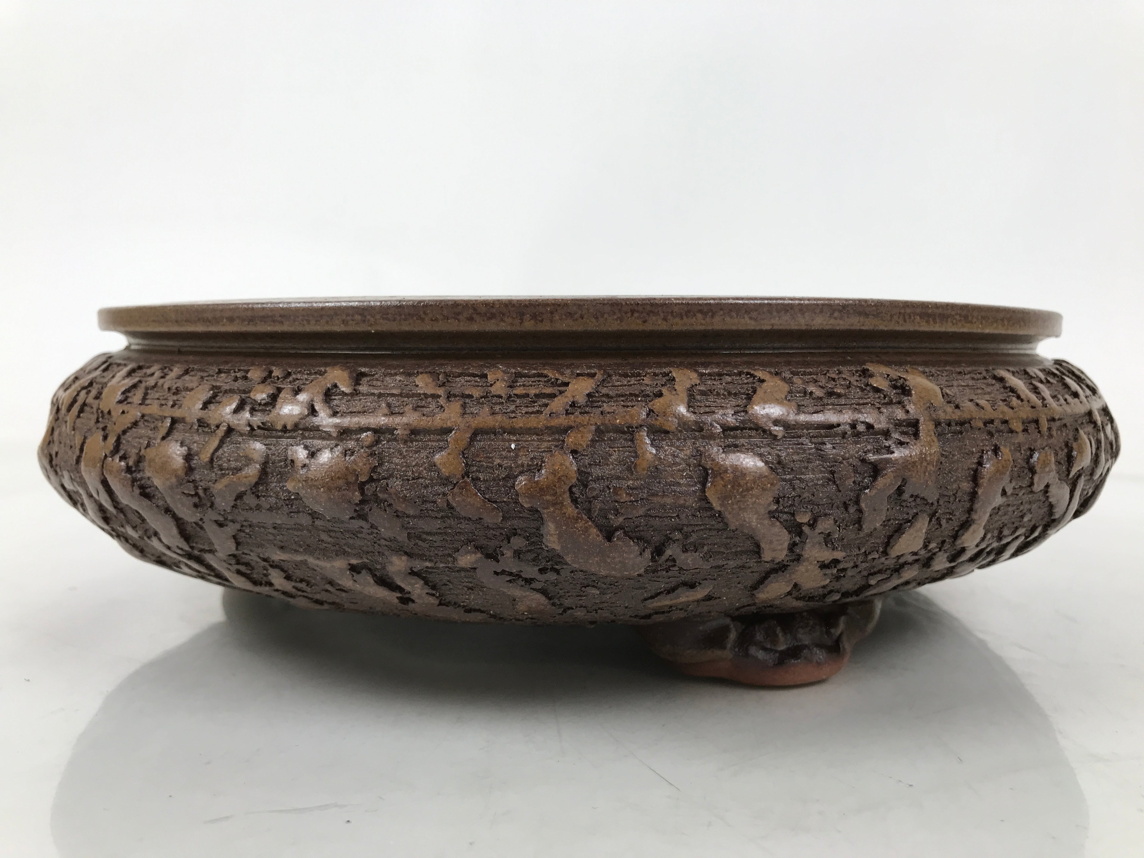 Japanese Ceramic Suiban Flower Vase Vtg Pottery Ikebana Arrangement Brown Y333